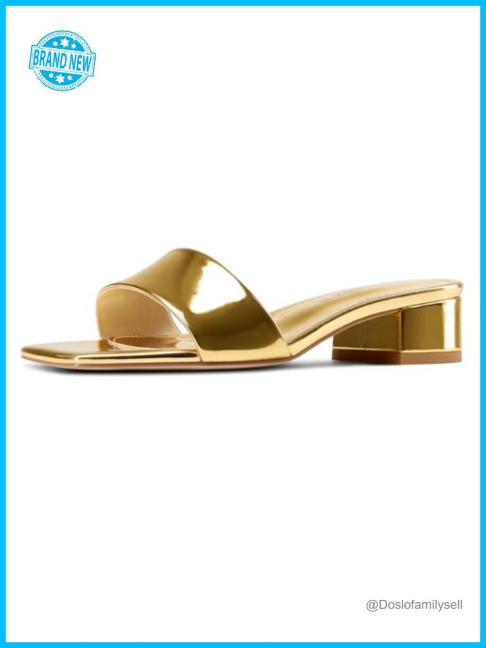 Women's Chunky Block Low Heel Open Square Toe Faux Leather Slip-On Mules Sandals